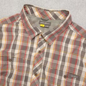 Eddie Bauer Travex‎ Shirt Mens 2XL Gray Red Plaid Short Sleeve Button Up Outdoor